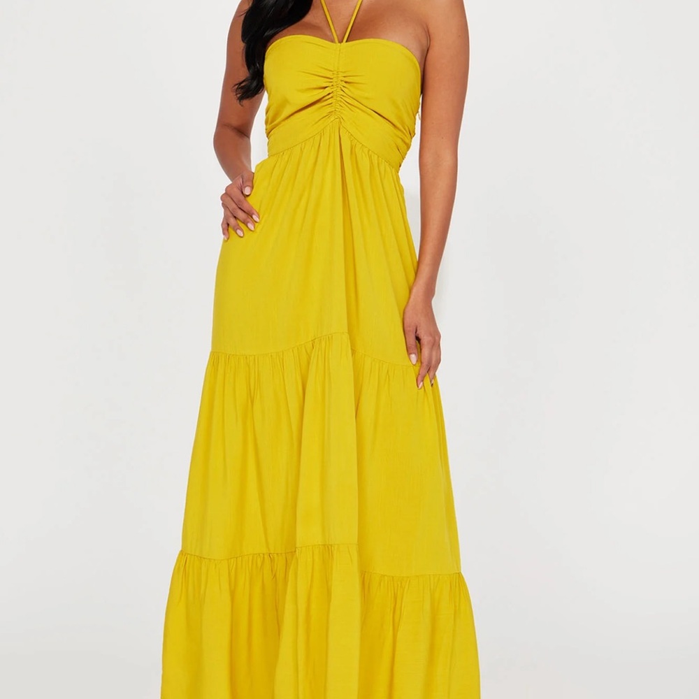 Yellow Mustard Maxi Halter Summer Dress